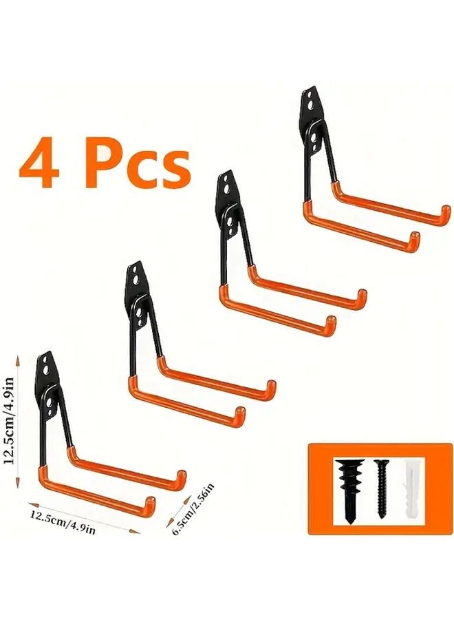 Coral Orange Heavy Duty Wall Mounted Steel Storage Hooks 4 Pack With Screws - Image 1